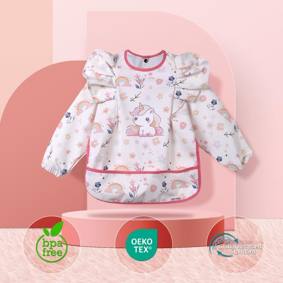 ANFRAIG Long Sleeve Bibs for Babies. Waterproof Baby Bibs for Eating are Toddler Bibs with Sleeves and Baby Food Catcher - Image 4